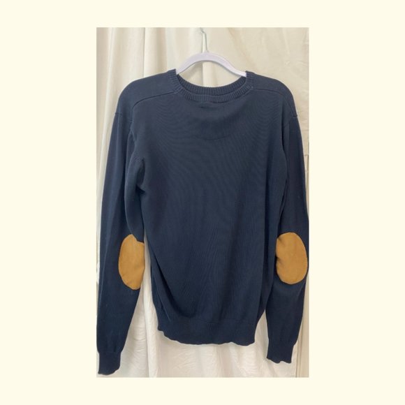 MOTT & GRAND BLUE CREW NECK SWEATER PATCH ELBOW XL - Picture 2 of 2